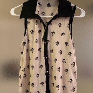 Skull & Cross-bone Sheer top with gold buttons